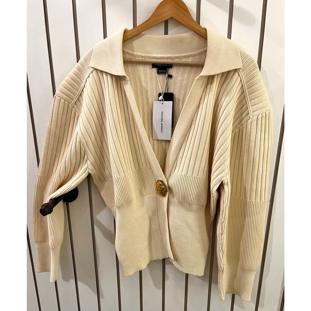 Urban Revivo Cream Cardigan Gold Button
